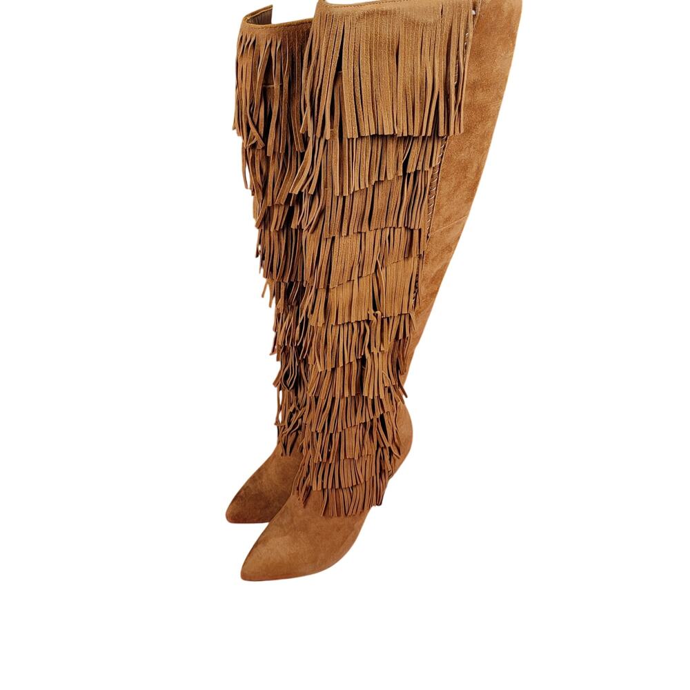 Steve Madden Maraka Fringe Over The Knee Boots Chestnut Suede Womens 6 New
